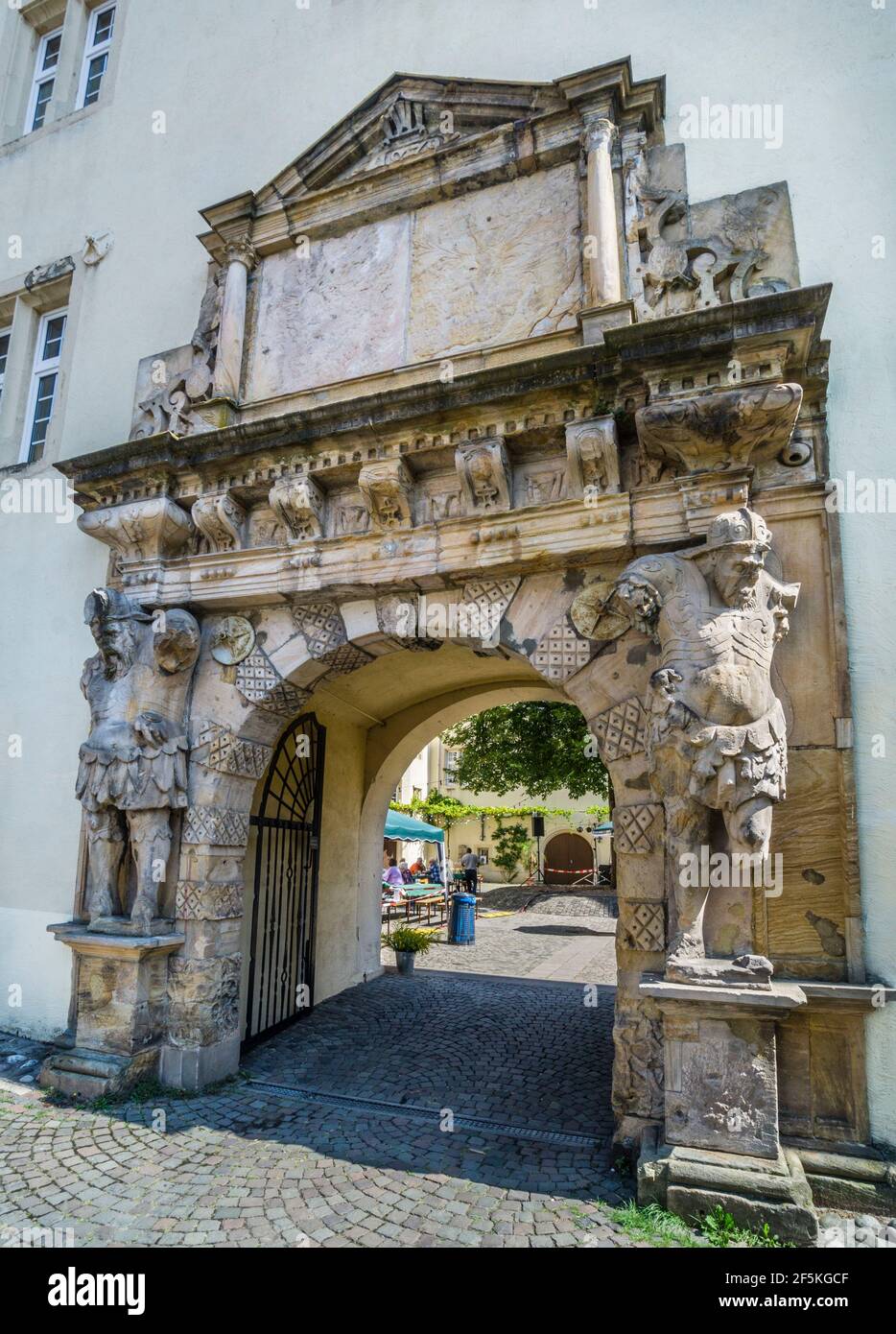 gateway to the courtyard of Bergzabern Castle, Bad Bergzabern, German Wine Route; Rhineland-Palatinate, Germany Stock Photo