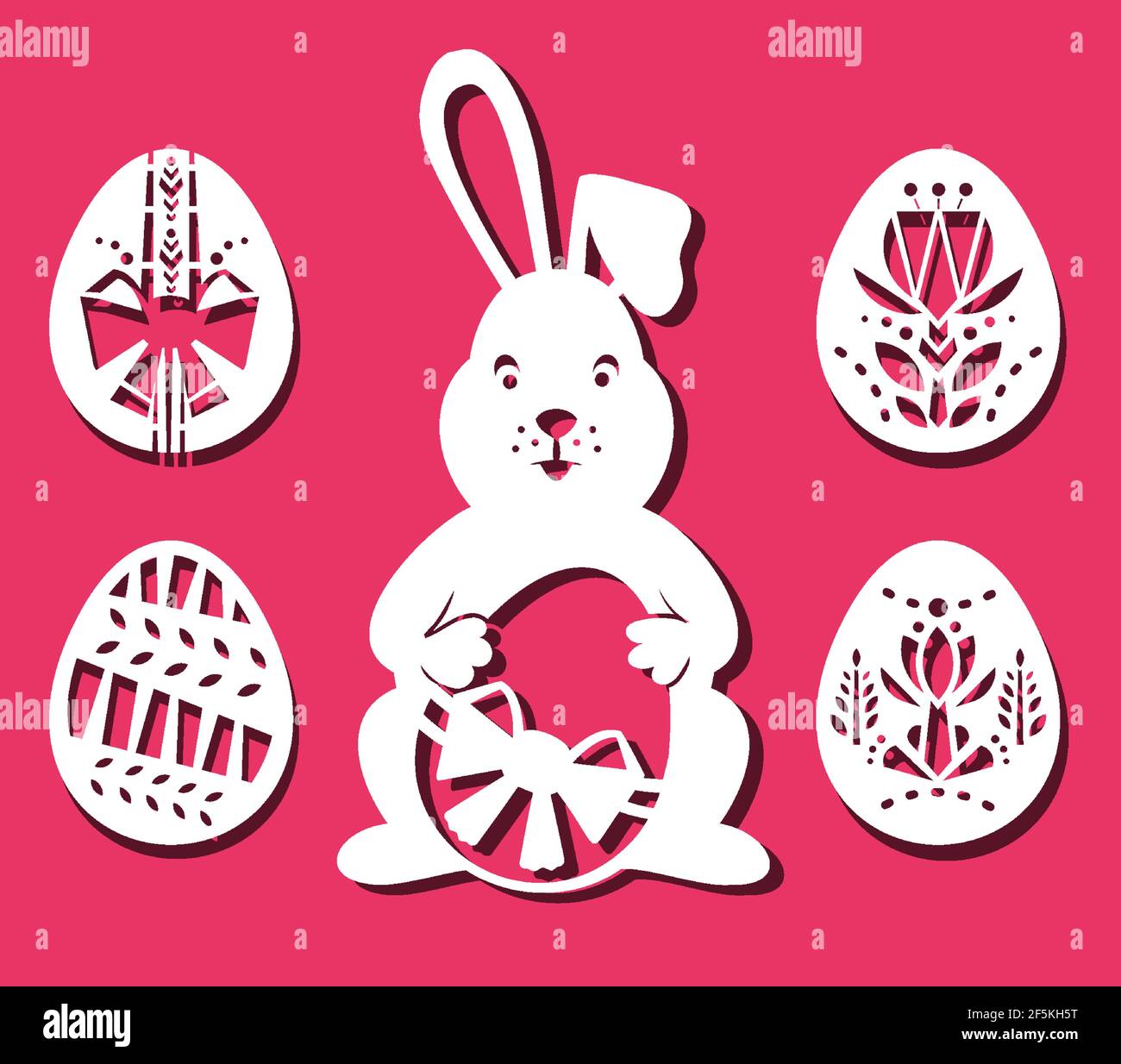 Bunny holds Easter Egg. Easter bunny for laser cutting on red ...
