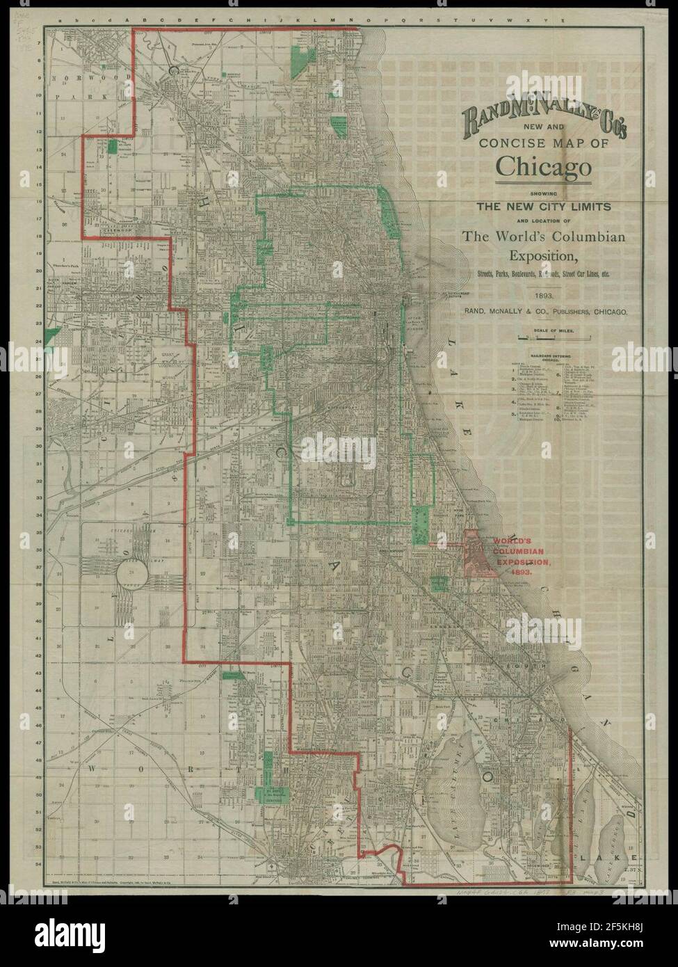 Rand McNally & Co's New and concise map of Chicago , showing the new city limits and location of... Stock Photo