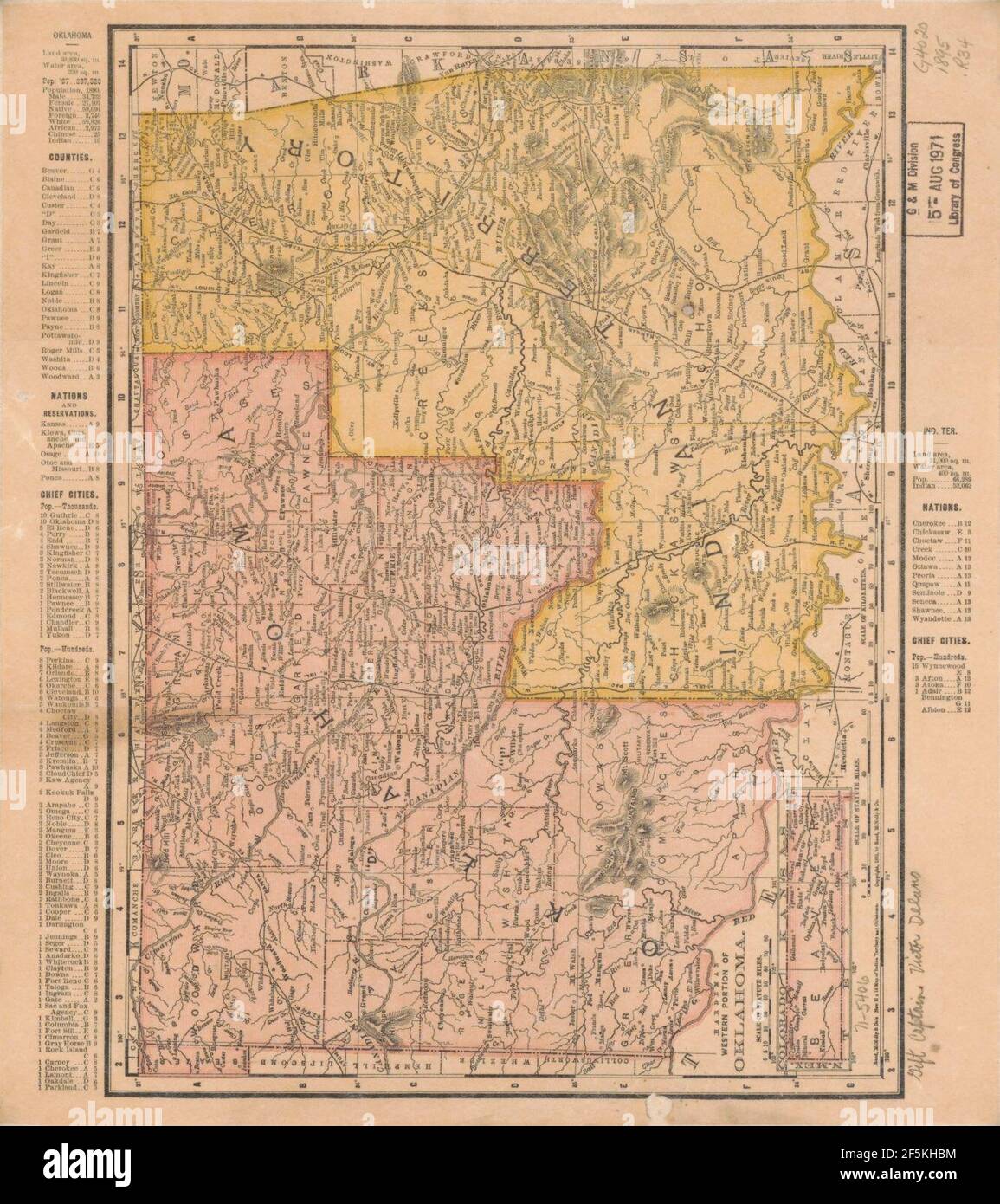 Rand McNally & Co.'s new 11 x 14 map of Indian Territory and Oklahoma. Stock Photo