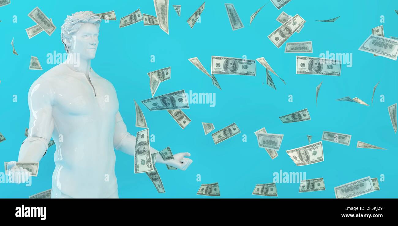 Money Falling From the Sky with Successful Business Man Stock Photo - Alamy