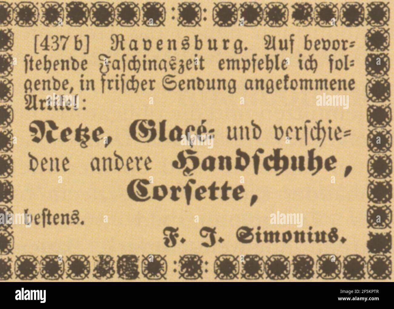 Ravensburg Fastnacht 1863 Netze Handschuhe. Stock Photo