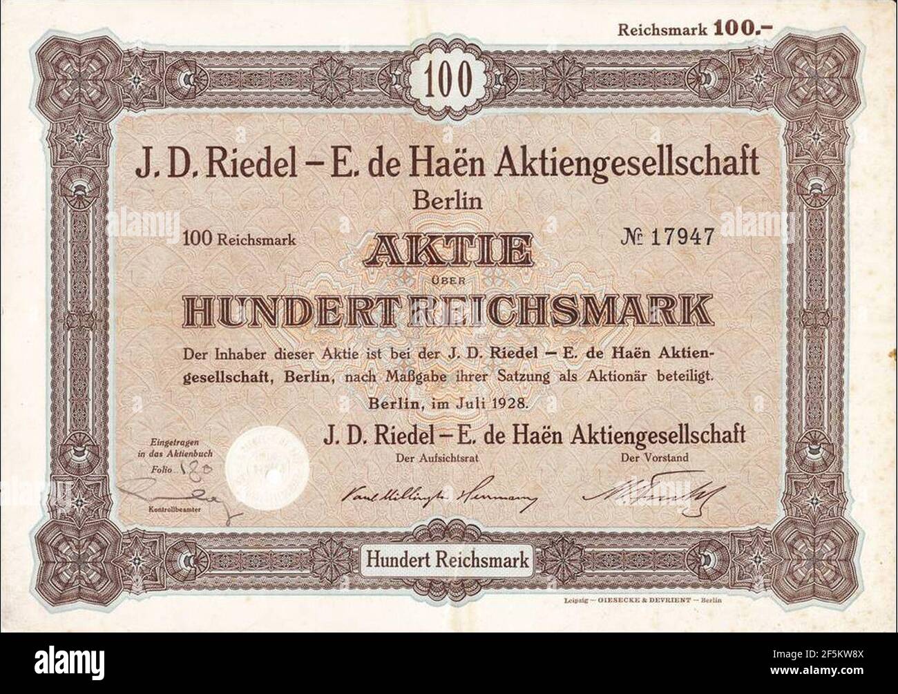 RdH-Aktie 1928. Stock Photo