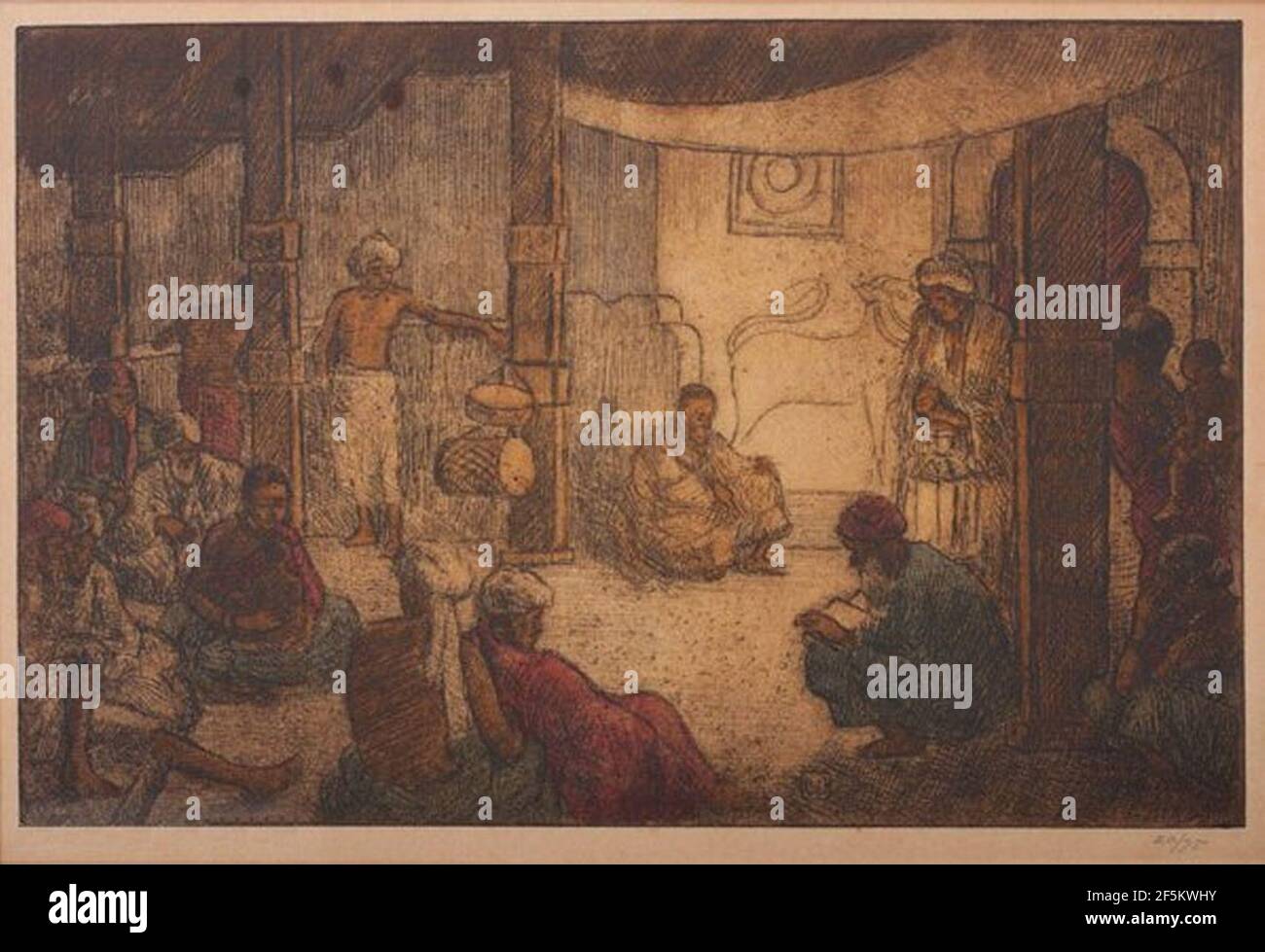 Reading Scripture, Ceylon now called Sri Lanka, hand colored etching