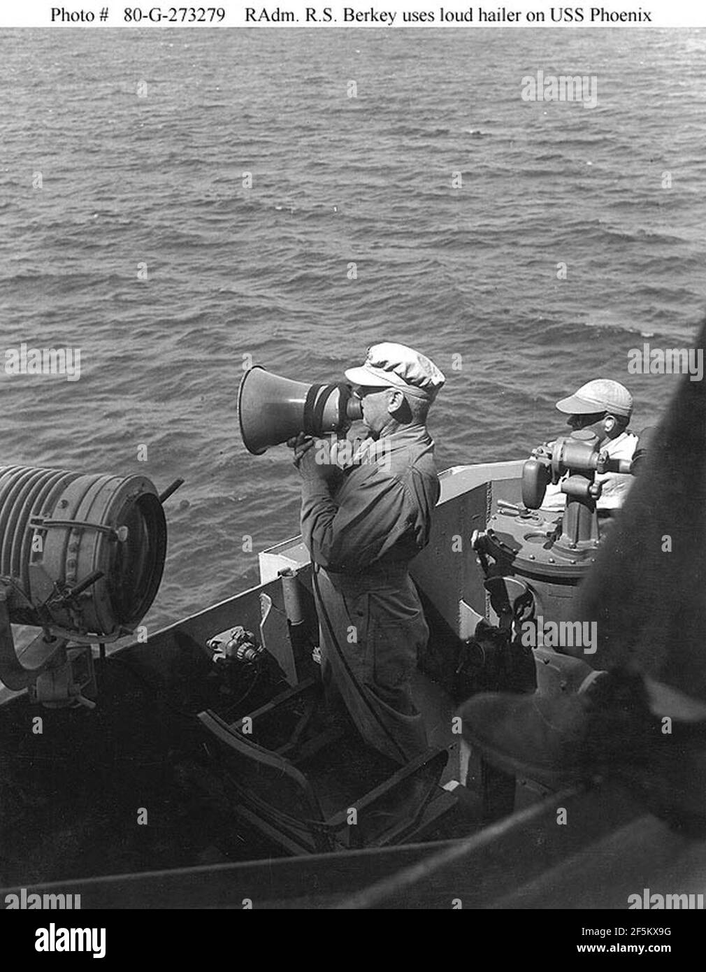 Rear Admiral Russell Berkey aboard USS Phoenix (CL46), 15 February