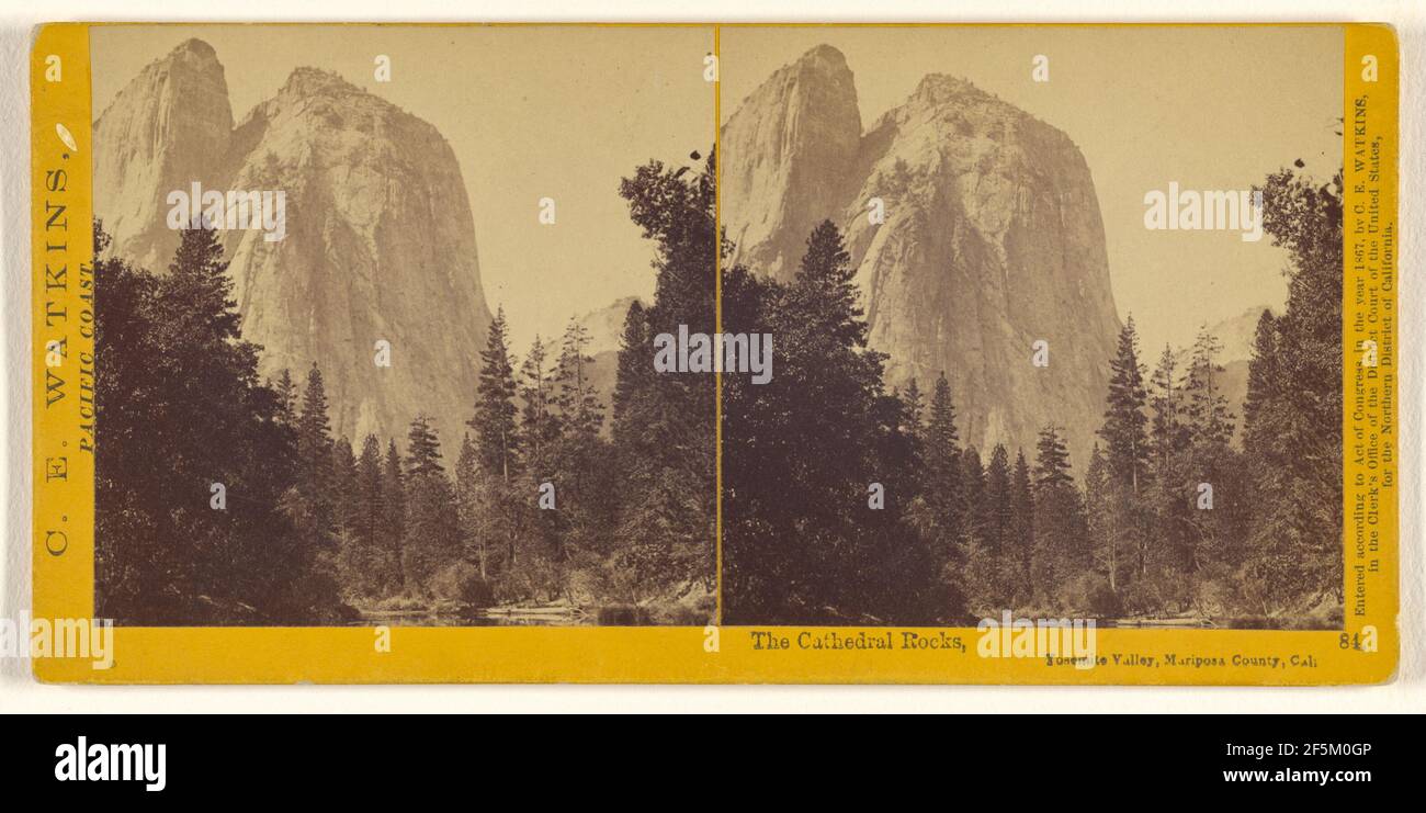 The Cathedral Rocks, Yosemite Valley, Mariposa County, Cal.. Carleton Watkins (American, 1829 - 1916) Stock Photo