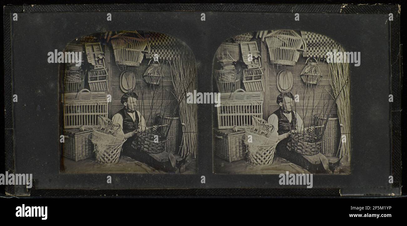 Man weaving basket. Joseph Amadio (British, active London, England about 1855) Stock Photo