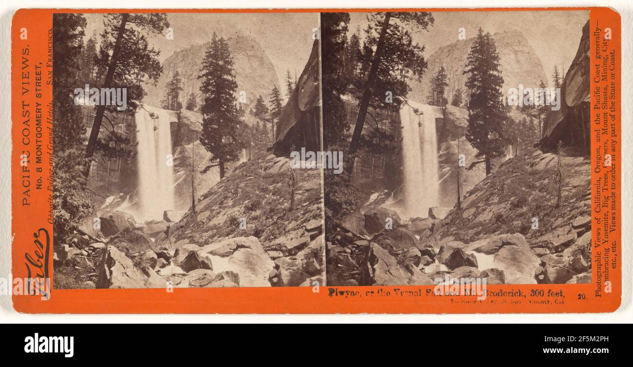 Piwyac, or the Vernal Falls and Mt. Broderick, 300 ft., Yosemite Valley, Mariposa County, Cal.. Stock Photo