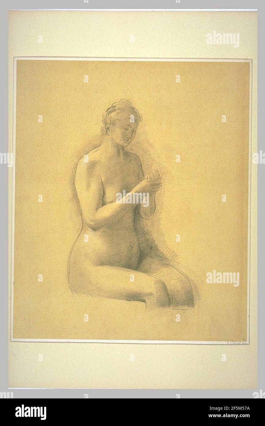 Redon - Femme nue, assise, regardant ses mains, RF 40847, Recto. Stock Photo