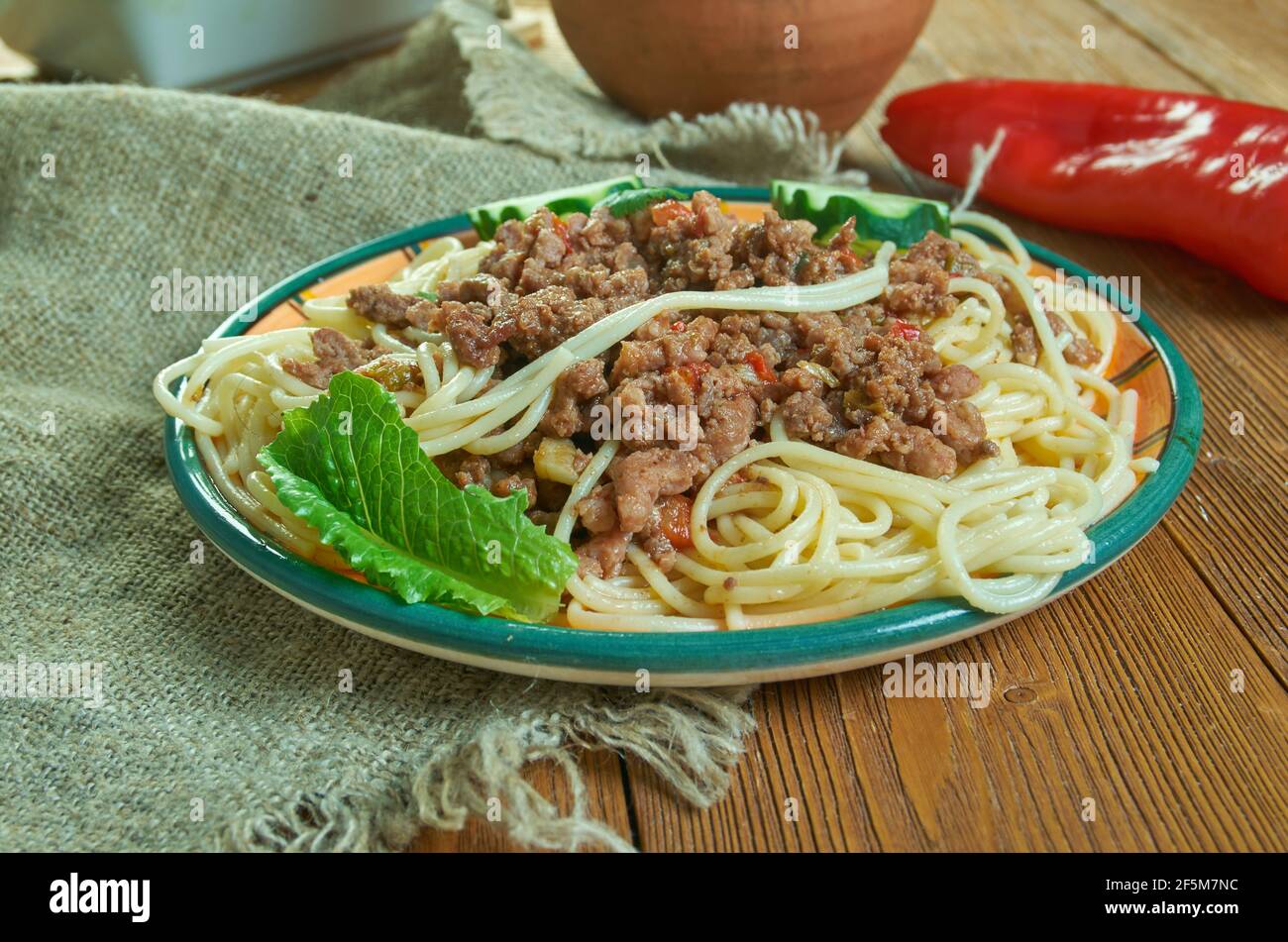 Vermicelli argentinos con tuco, staple in Argentina pasta sauce Stock Photo