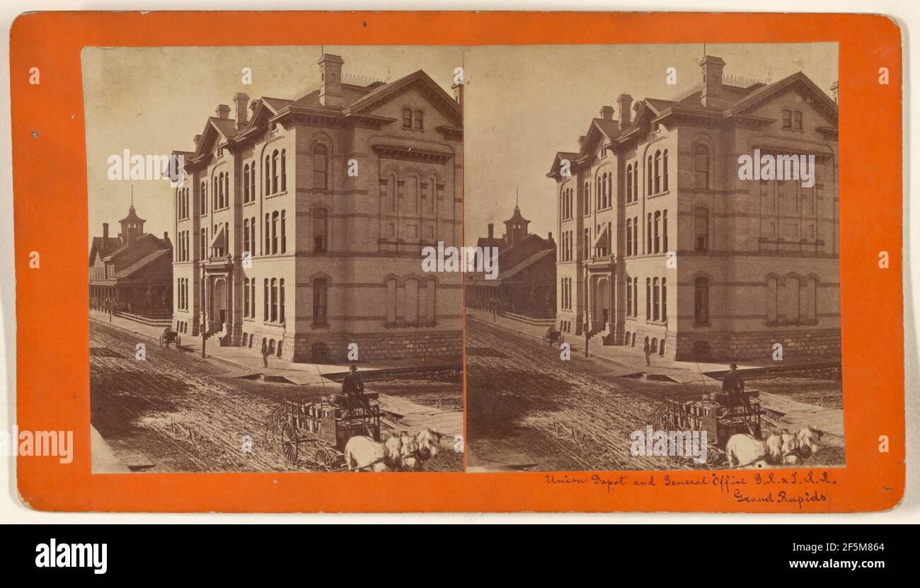 Union Depot and General Office G.R. & T.R.R., Grand Rapids.. Schuyler C. Baldwin (American, 1822 - 1900) Stock Photo