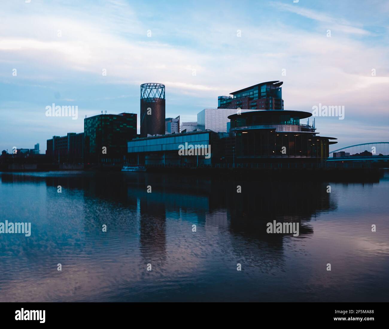 Golden hour at media city in Manchester UK Stock Photo Alamy