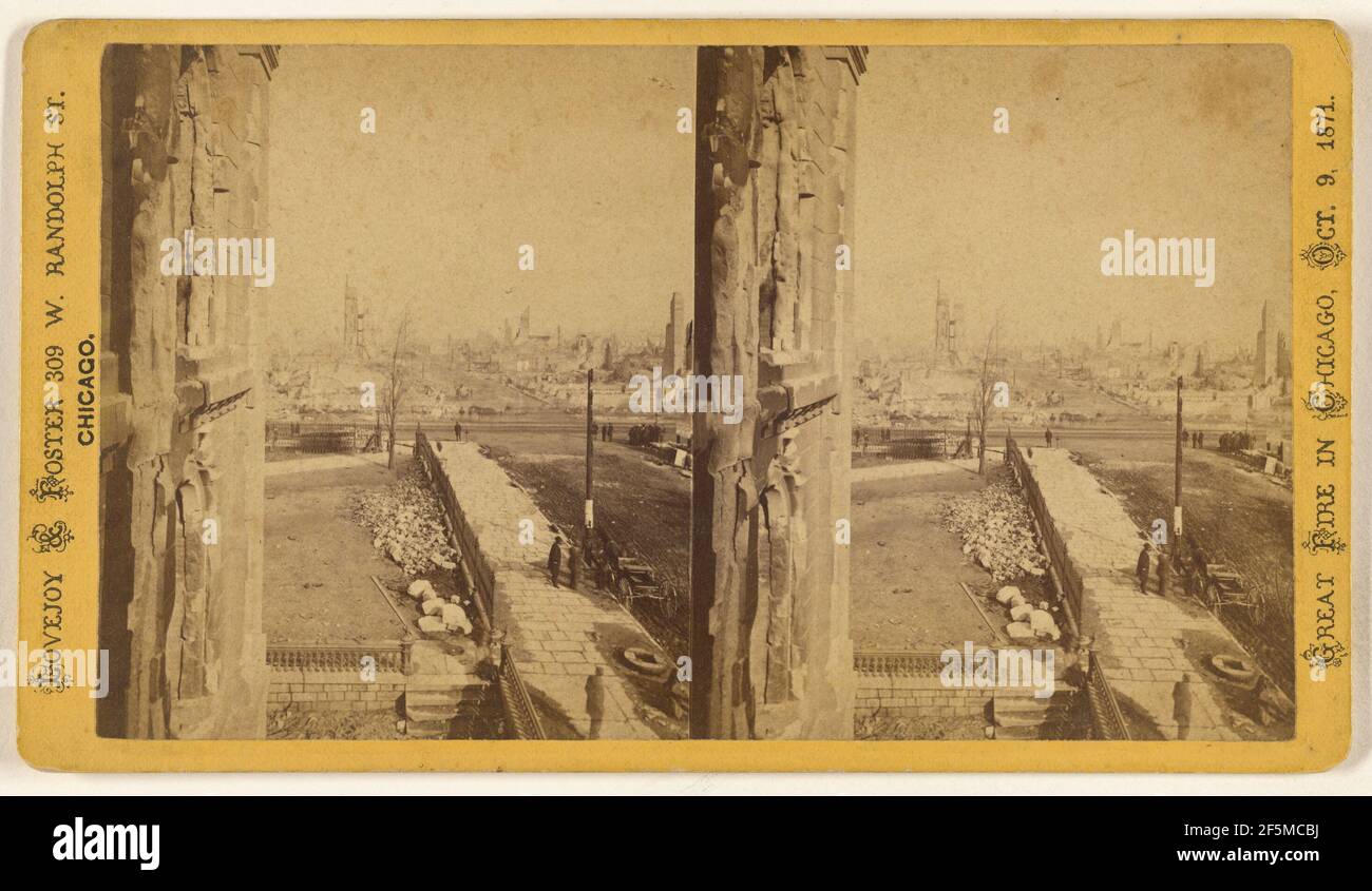 Among the Ruins in Chicago. View from the Court House Steps, looking north up Clark St.. George N. Barnard (American, 1819 - 1902) Stock Photo