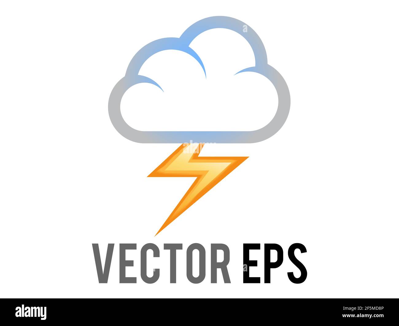 The isolated vector white thunderstorms cloud icon with yellow lightning bolt flashing from thundercloud Stock Photo