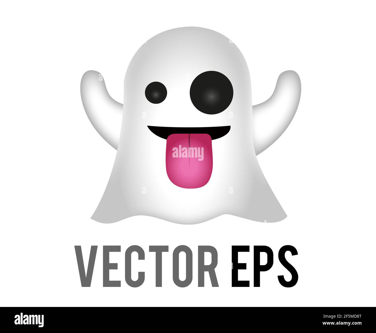 The vector white funny cartoon ghost making silly face icon, tongue is stuck out, arms are outstretched.  Trying to scare someone in friendly way Stock Photo