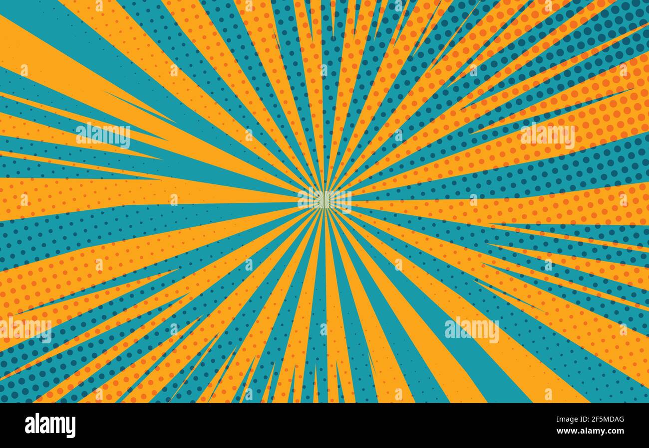 Pop art radial colorful comics book magazine cover. Striped orange and ...