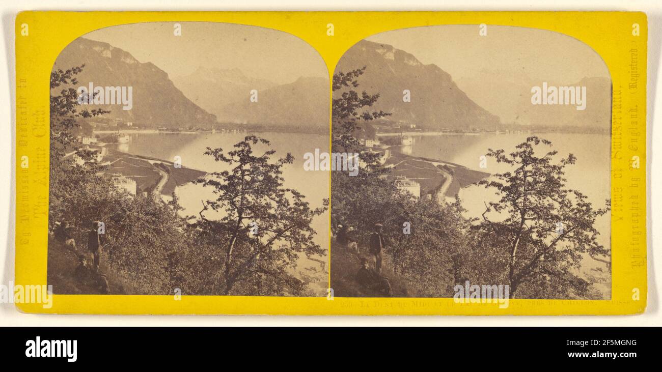 La Dent du Midi et le Lac de Geneve, pres de Chillon. Suisse.. William England (British, 1816 - 1896) Stock Photo