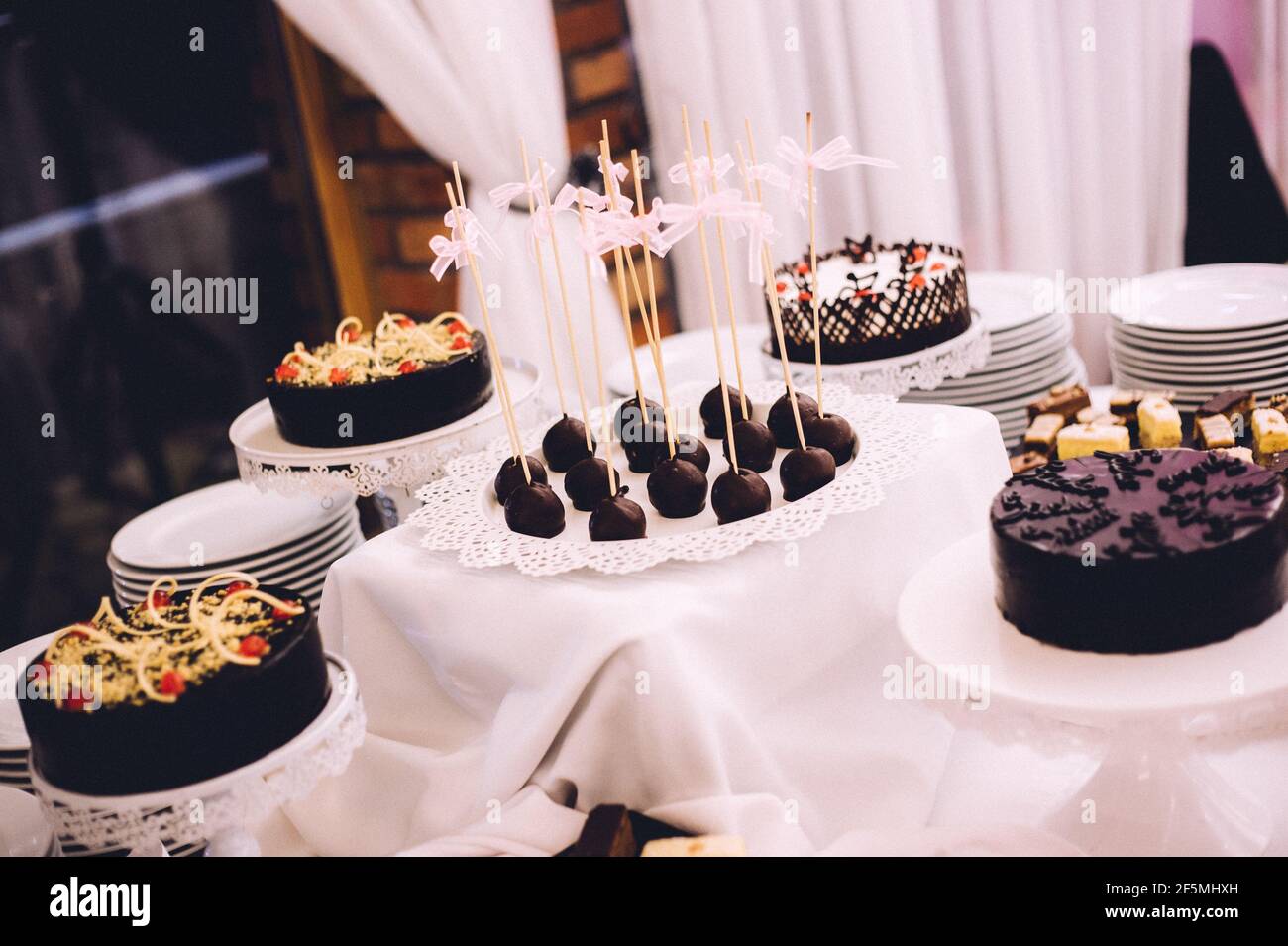 happy birthday | cake, desserts, catering Images High... Closeup shot of delicious cakes with chocolate desserts on the catering ...