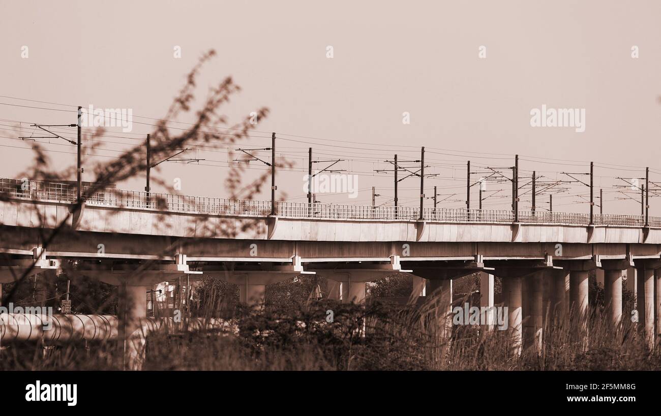Delhi metro railway bridge outdoors Stock Photo