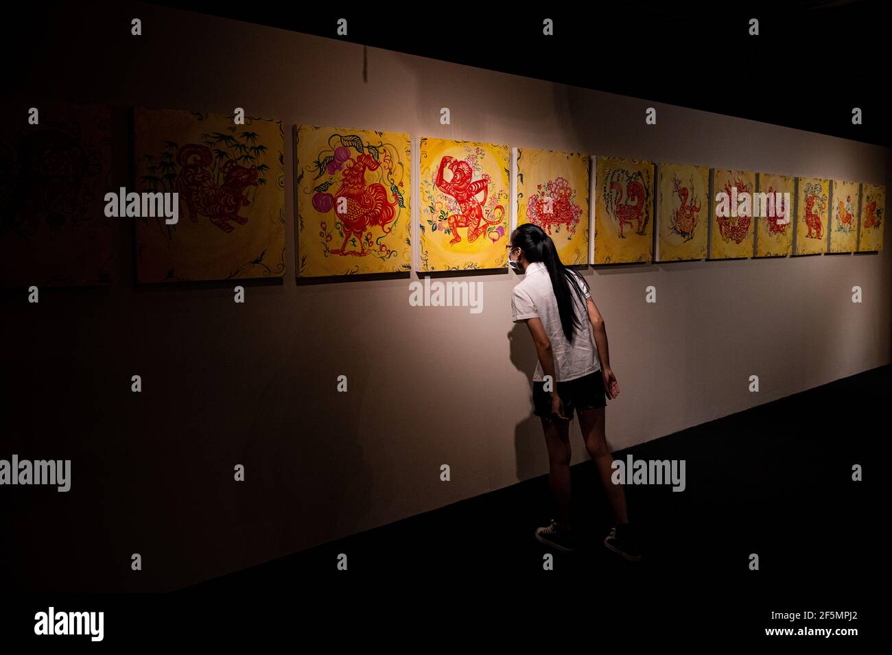 Kuala Lumpur Malaysia 27th Mar 2021 A Woman Looks At The Paintings About The Chinese Zodiac During An Exhibition On Chinese Lunar Calendar At The National Museum Of Malaysia In Kuala Lumpur