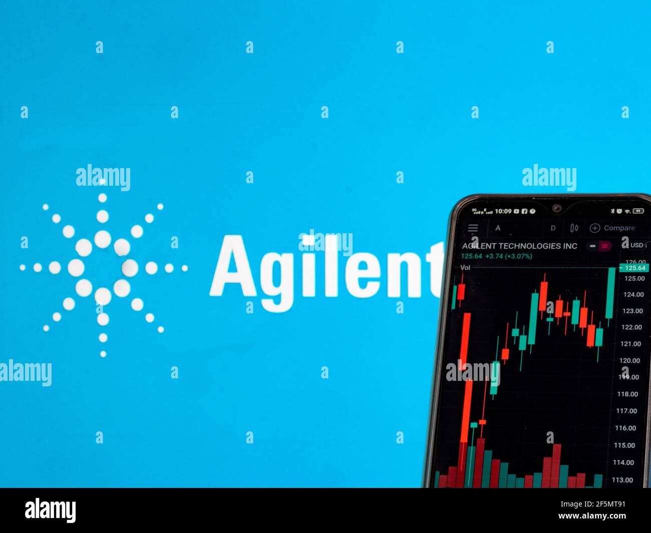 In this photo illustration the stock market information of Agilent