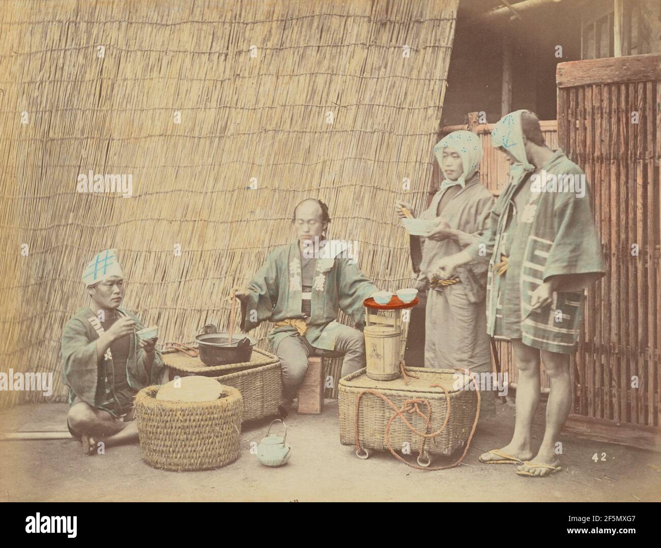 Coolies Wayside Refreshments. Kusakabe Kimbei (Japanese, 1841 - 1934) Stock Photo