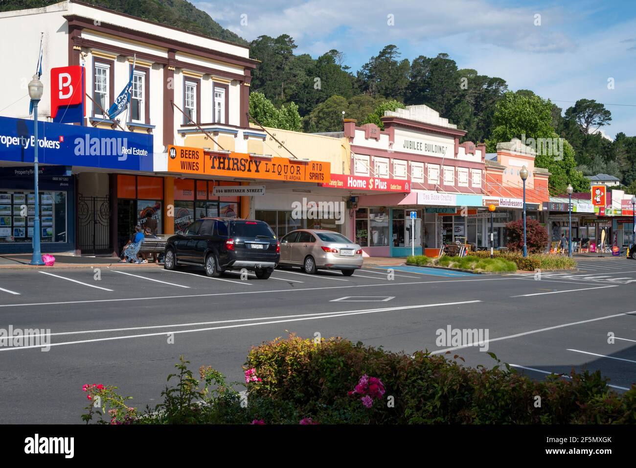 Shops and businesses in Whitaker Street, Te Aroha, Waikato, North