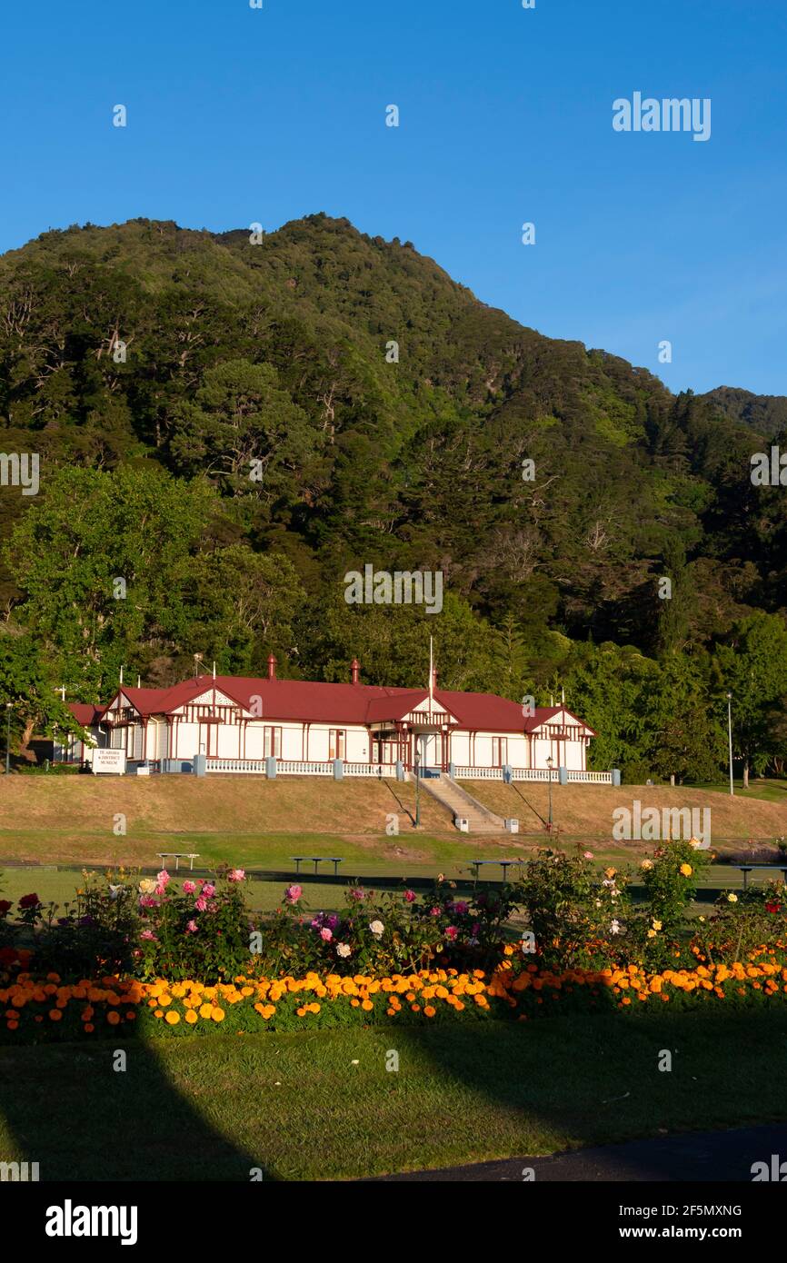 Historic Bowling Club building, now a museum, at Te Aroha, Waikato, North Island, New Zealand. Stock Photo