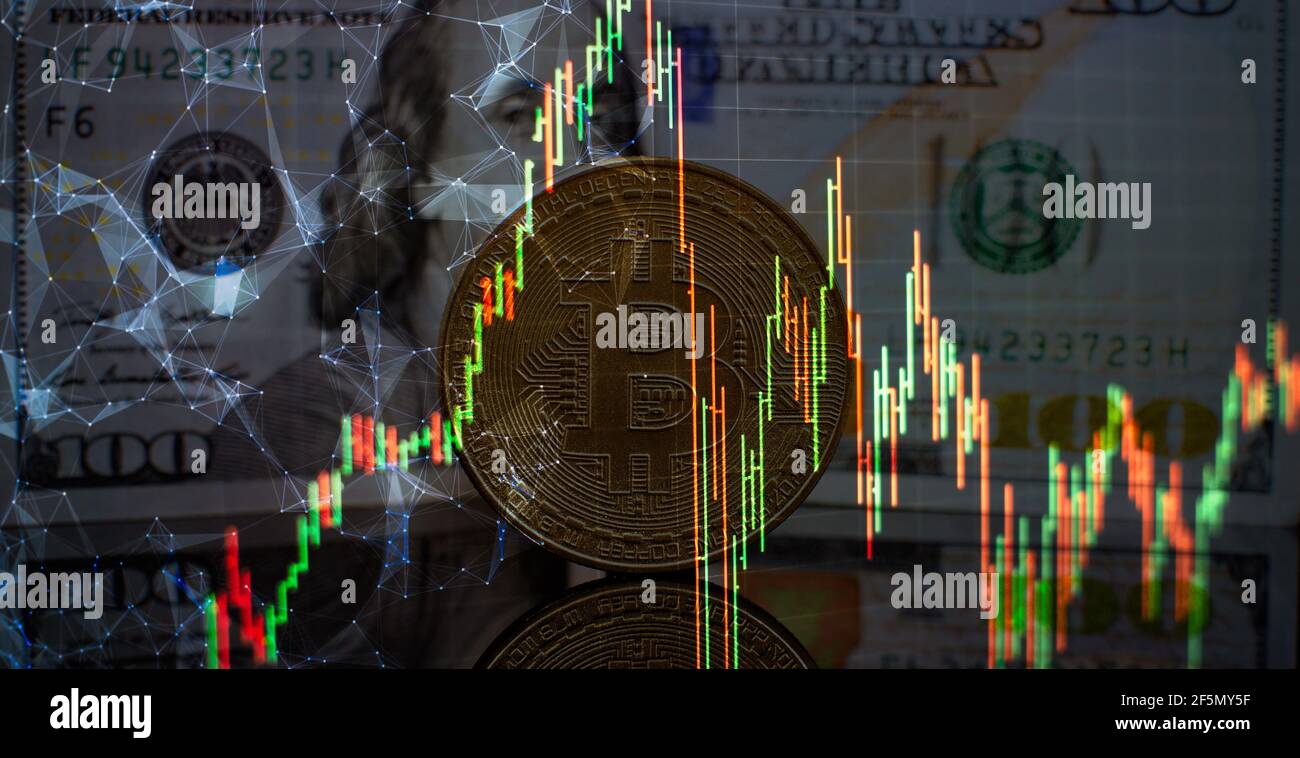 Bitcoin Stock Growth. Chart shows a strong increase in the price of bitcoin.  Investing in virtual assets. Investment platform with charts and bitcoin  Stock Photo - Alamy