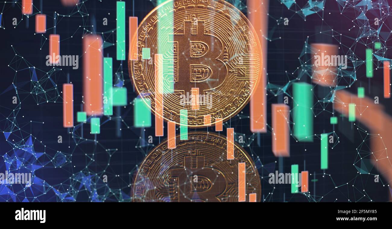 Gold bitcoins with Candle stick graph chart and digital background.Golden  coin with icon letter B.Mining or blockchain technology Stock Photo - Alamy