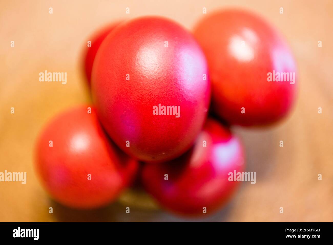 Easter eggs painted in red in the Orthodox Christian Easter tradition Stock Photo