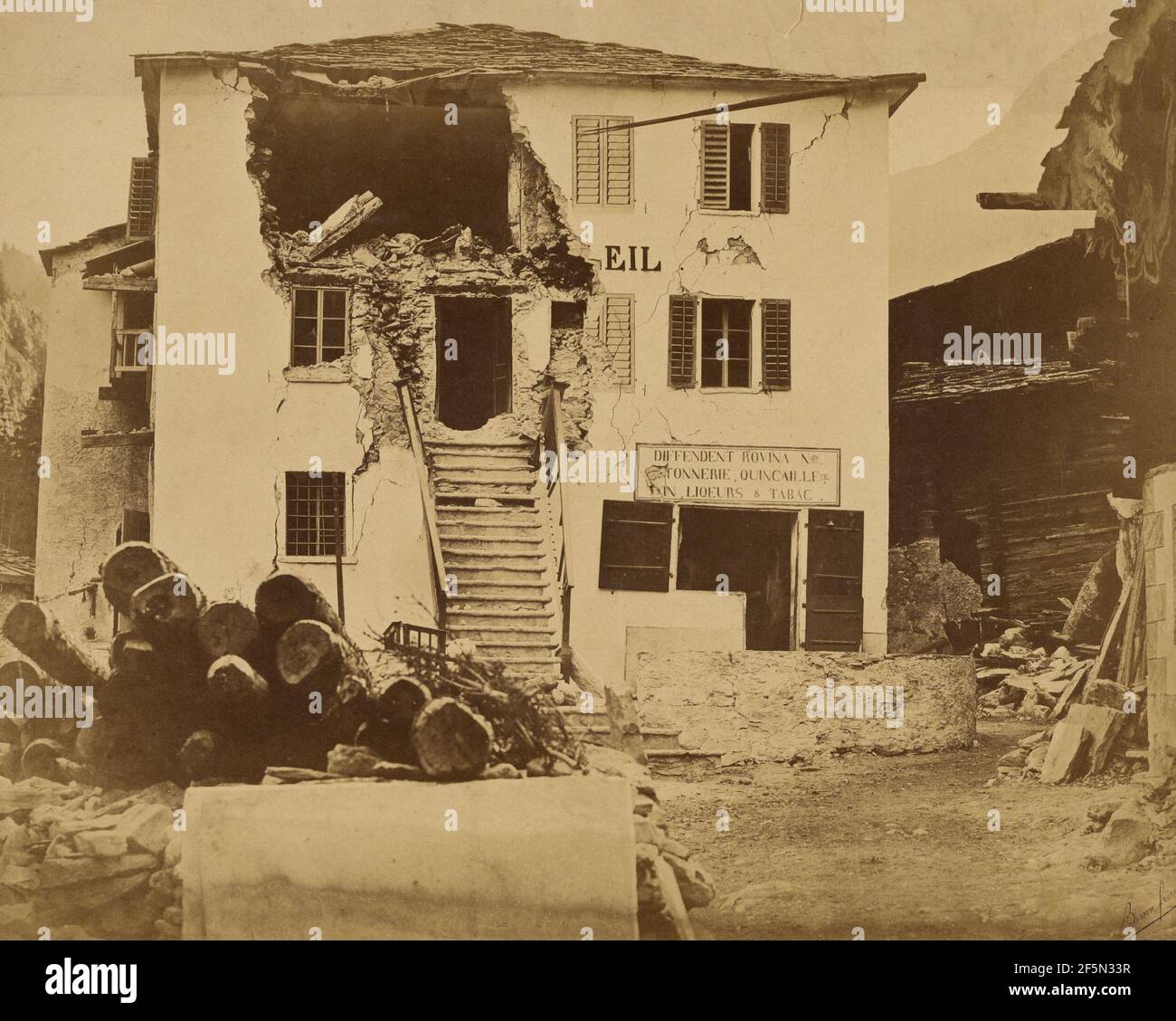 Earthquake damaged building. Bisson Frères (French, active 1840 - 1864) Stock Photo
