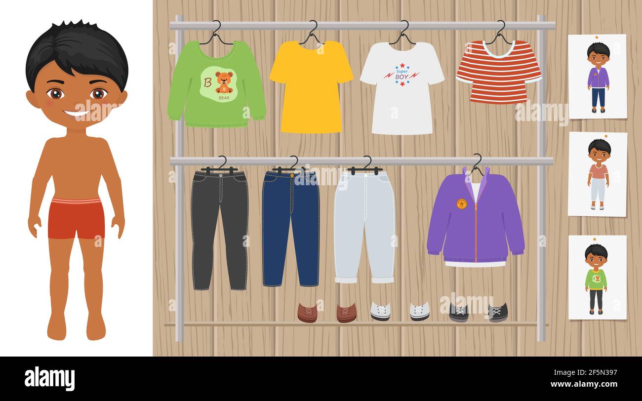 Dress up cute chibi Indian boy. Paper doll character template. Flat cartoon style. Vector illustration Stock Photo - Alamy Dress up cute chibi Indian boy. Paper doll character template. Flat cartoon style. Vector illustration Stock Photo - Alamy