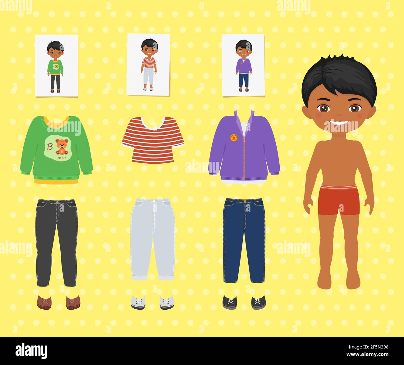 Dress up cute chibi Indian boy. Paper doll character template. Flat cartoon   illustration Stock Photo - Alamy