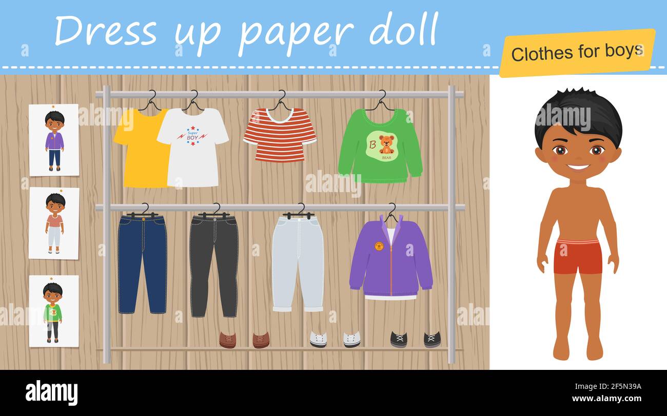 Dress up cute Indian boy. Paper doll boy template. Cartoon flat style.  Vector illustration Stock Photo - Alamy