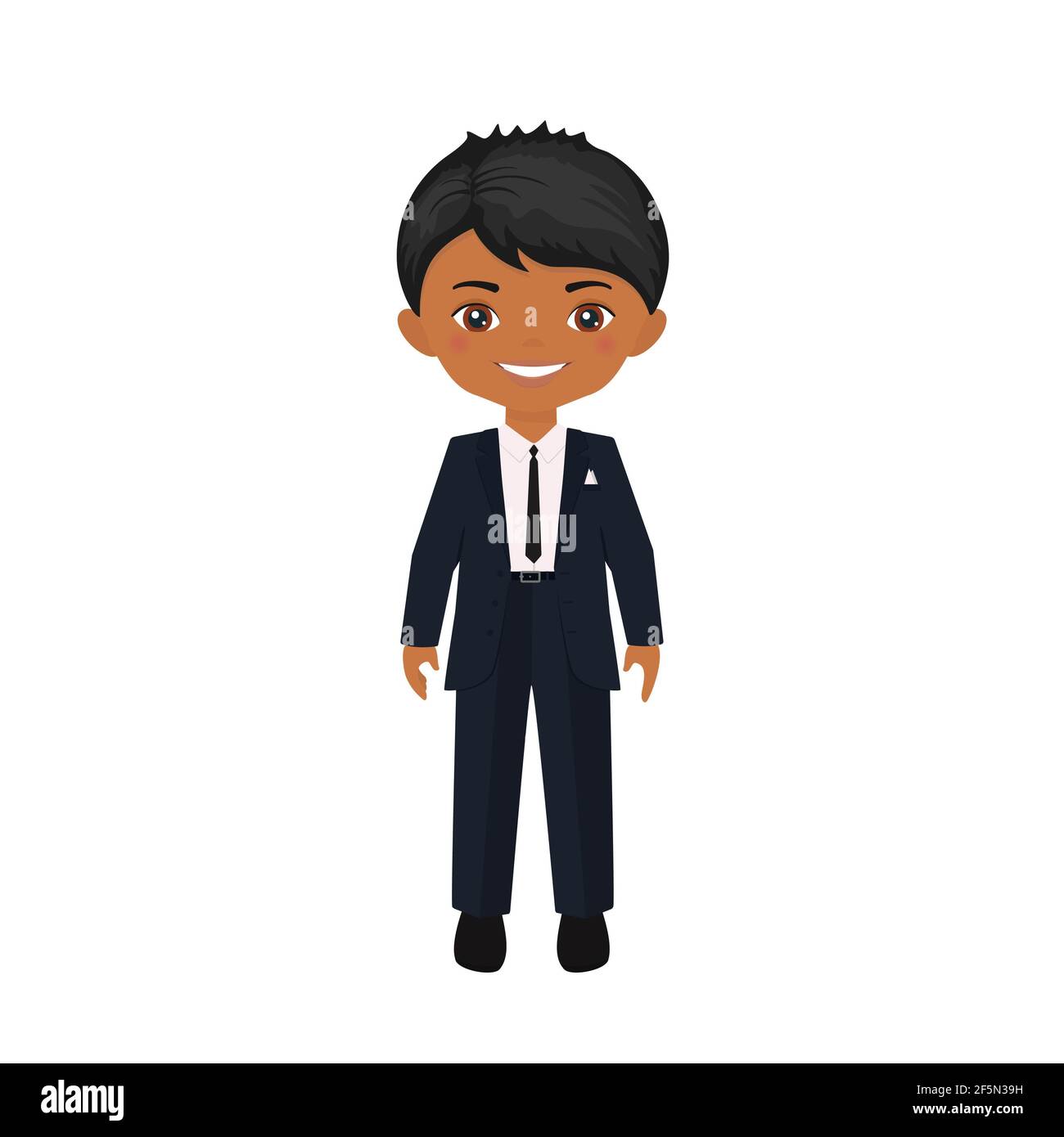 Cute Indian boy in business suit isolated on white background. Cartoon