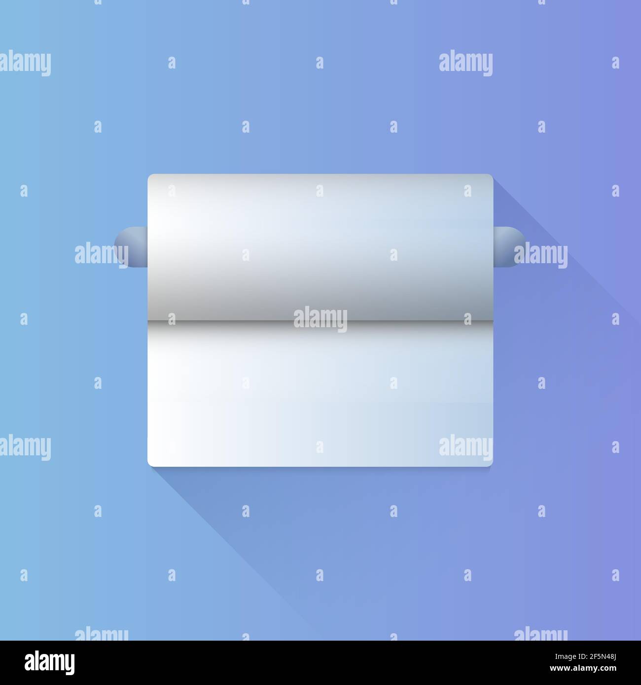 White paper towel roll dispenser. Isolated on blue background. Vector illustration. Gradient colors. Stock Vector