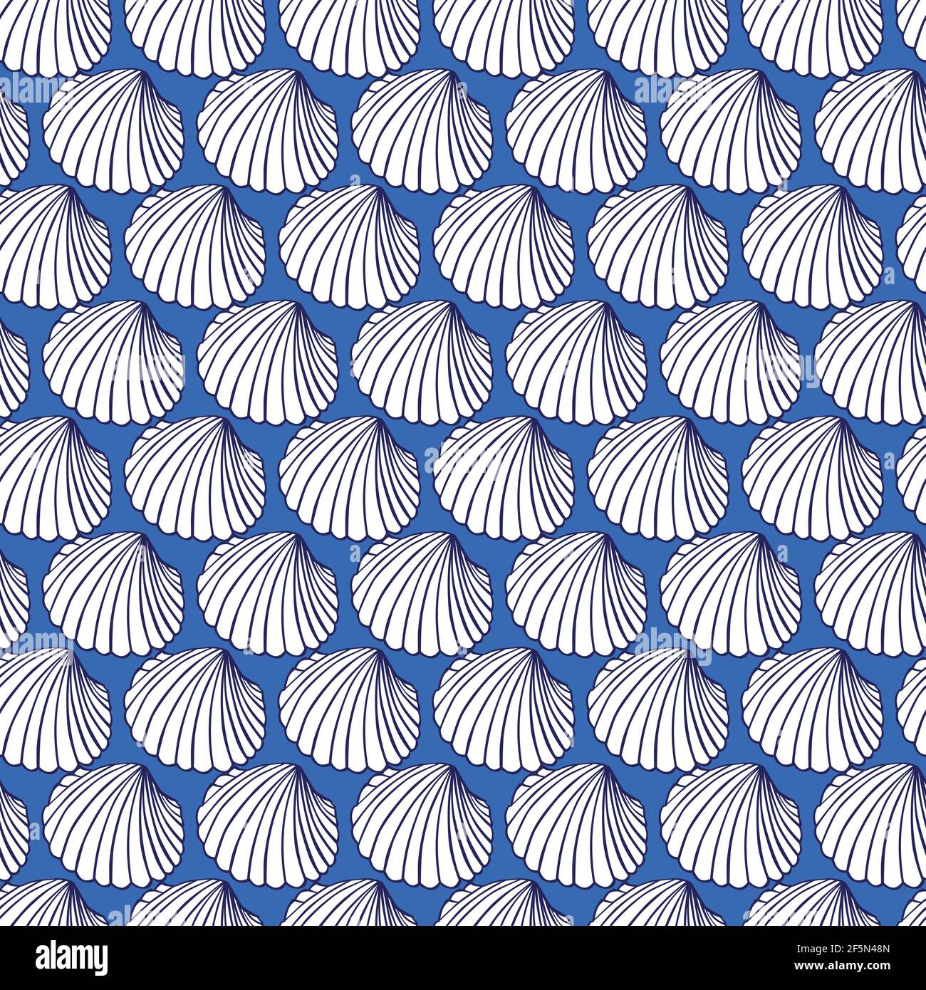 Vector blue rows of cockles clam seashells repeat pattern 05. Suitable for gift wrap, textile and wallpaper. Stock Vector