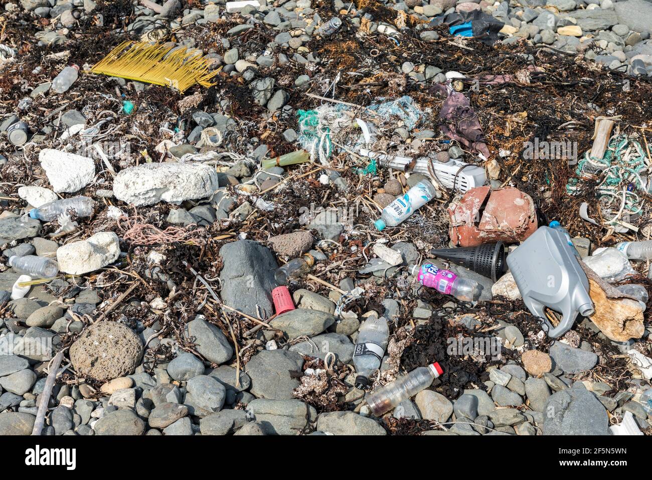 Plastic waste and litter polluting the coast of Tsunoshima island, Japan Stock Photo Alamy