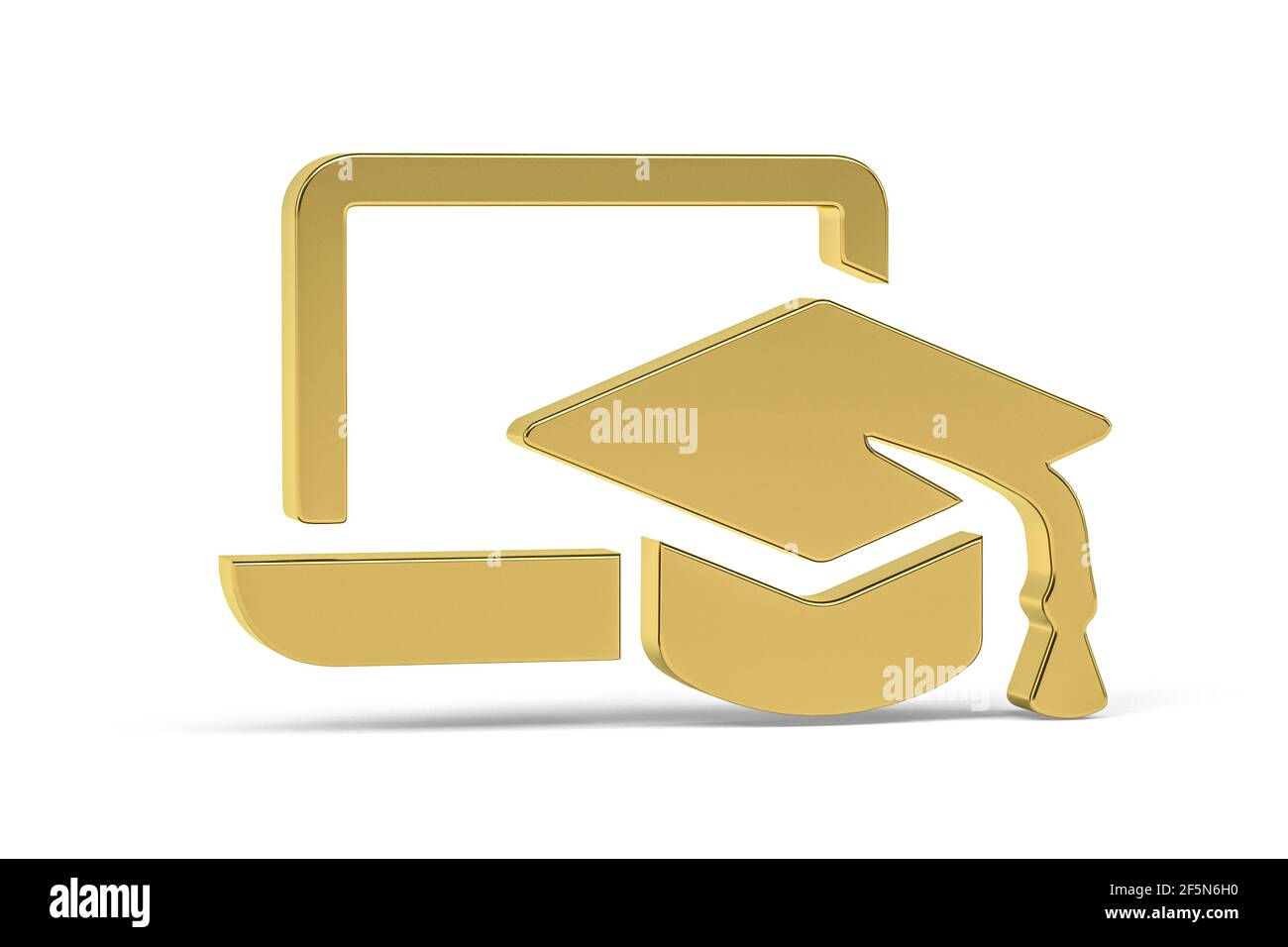 Golden 3d graduation online icon isolated on white background - 3d ...