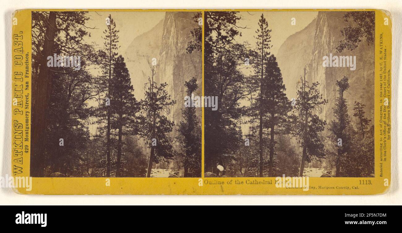 Outline of the Cathedral Rocks, Yosemite Valley, Mariposa County, Cal.. Carleton Watkins (American, 1829 - 1916) Stock Photo