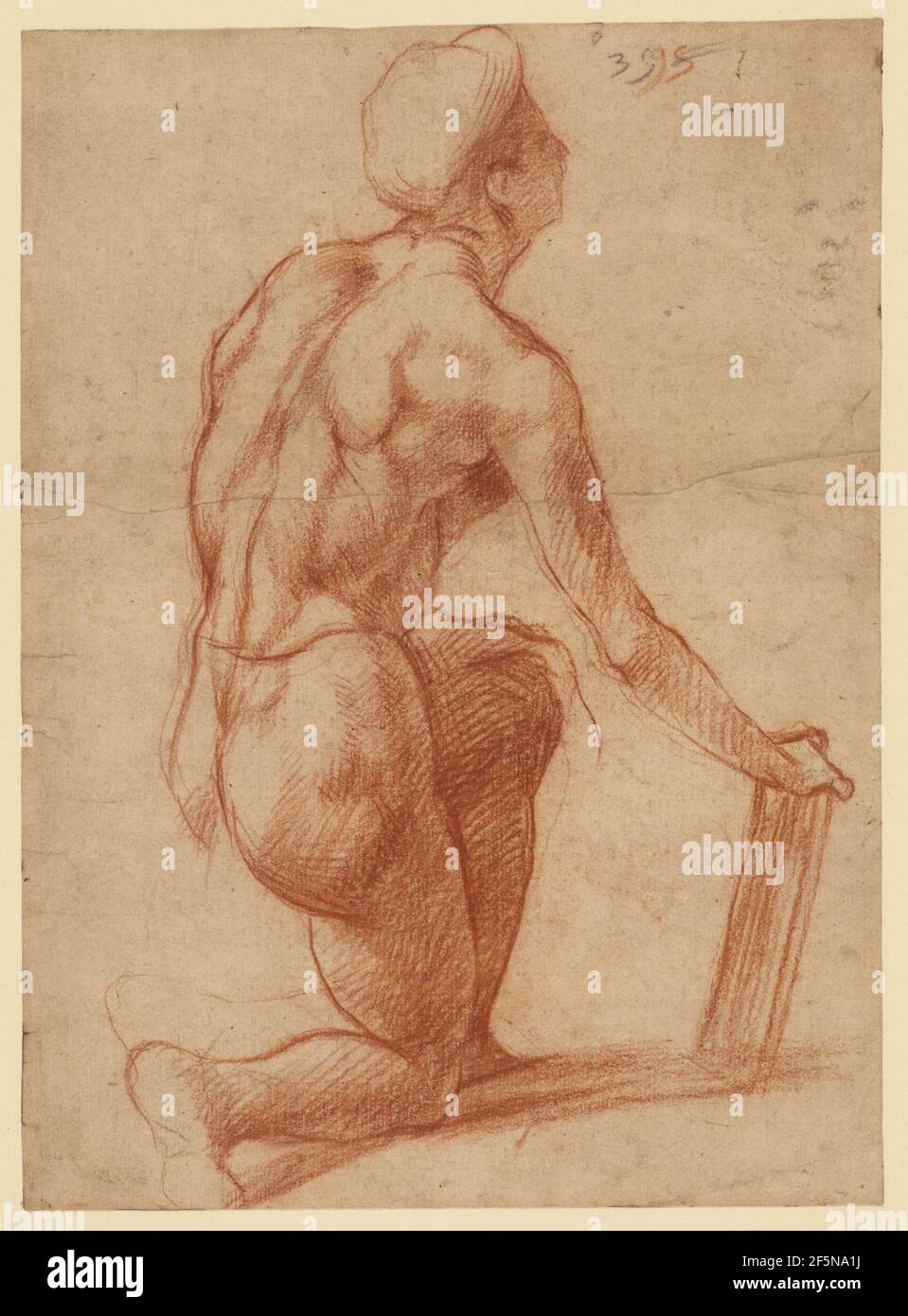 Study of a Kneeling Figure with a Sketch of a Face (recto); Figure Study and Face (verso). Andrea del Sarto (Italian, 1486 - 1530) Stock Photo
