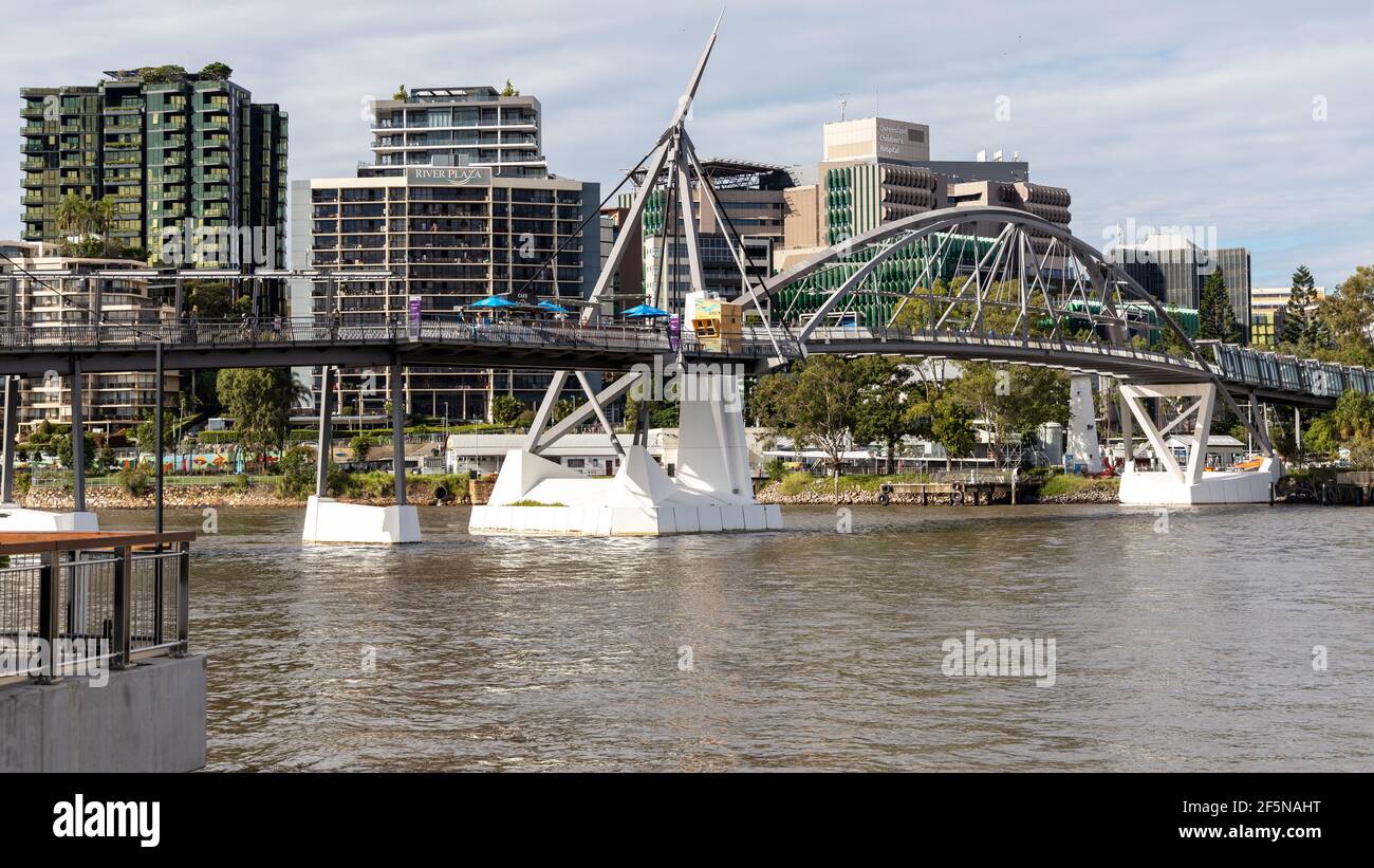 The iconic goodwill bridge on the Brisbane River in Queensland on March 24th 2021 Stock Photo