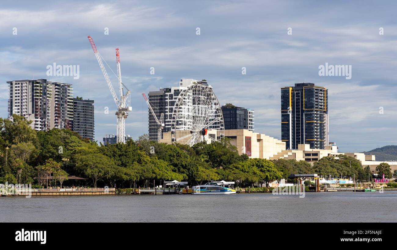 The iconic southbank along the  Brisbane River in Queensland on March 24th 2021 Stock Photo