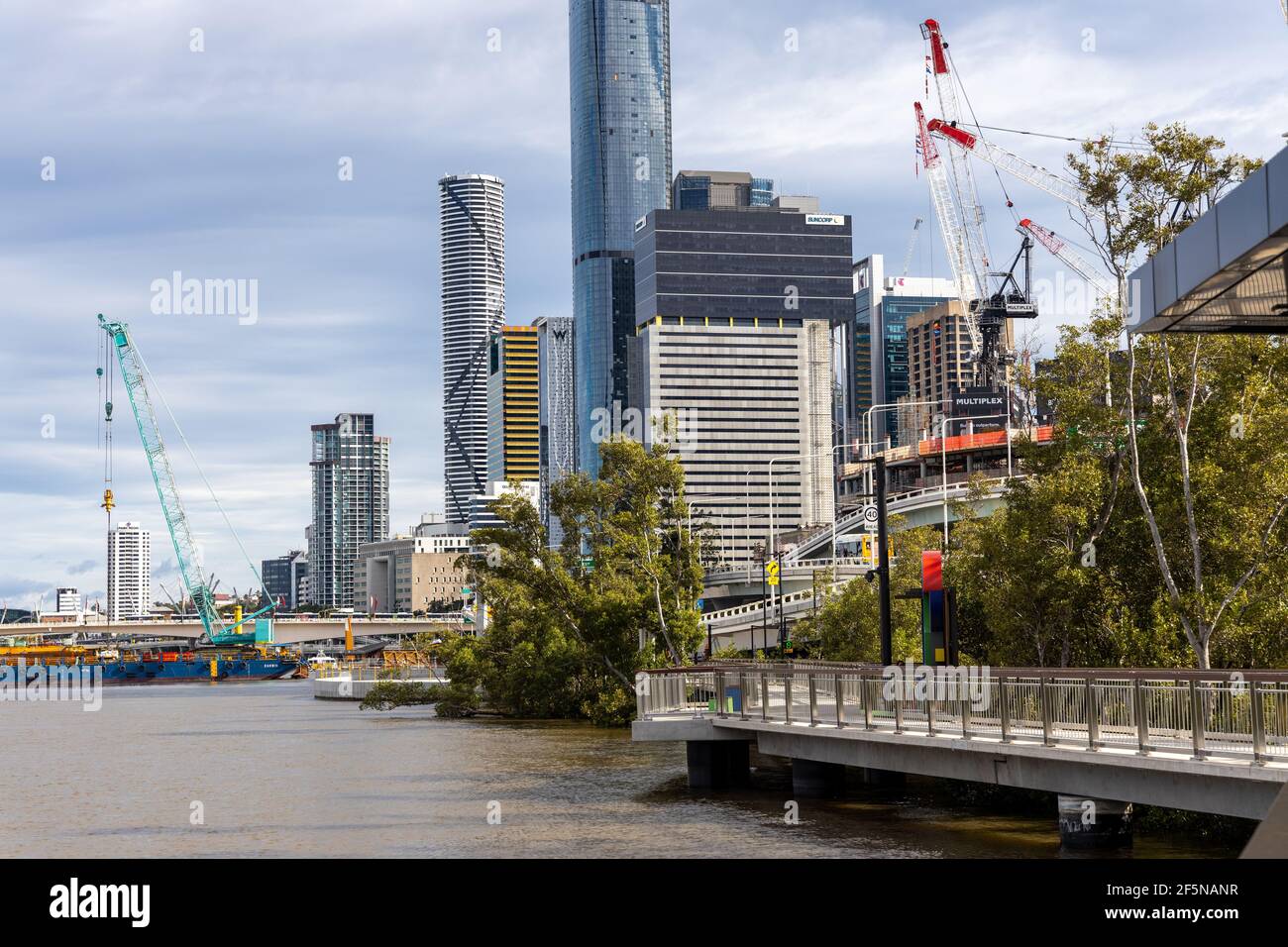 The iconic Brisbane Cityscape along the Brisbane River in Queensland on March 24th 2021 Stock Photo