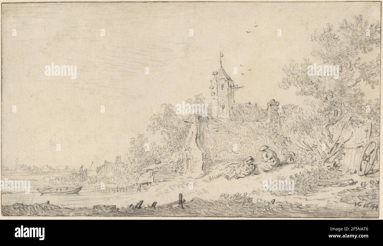 Landscape with Farmhouses and Figures. Jan van Goyen (Dutch, 1596 - 1656) Stock Photo