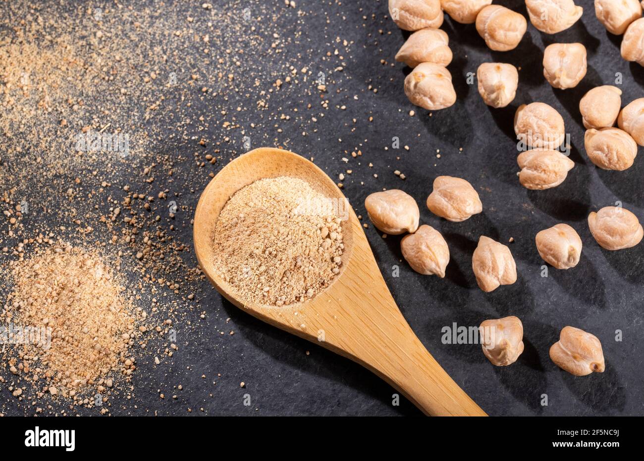 Cicer arietinum - Organic chickpea flour. Top view Stock Photo