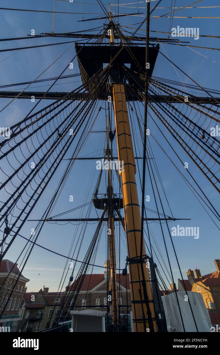 HMS Trincomalee, Britain's oldest warship still afloat, in the Hartlepool Maritime Experience / National Museum of the Royal Navy (Historic Quay) Stock Photo