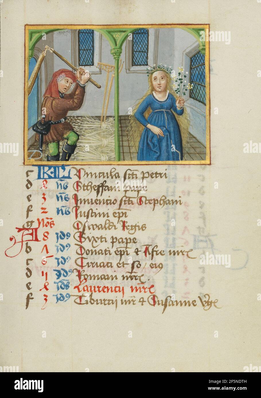 August Calendar Page; Threshing; Virgo. Unknown Stock Photo - Alamy