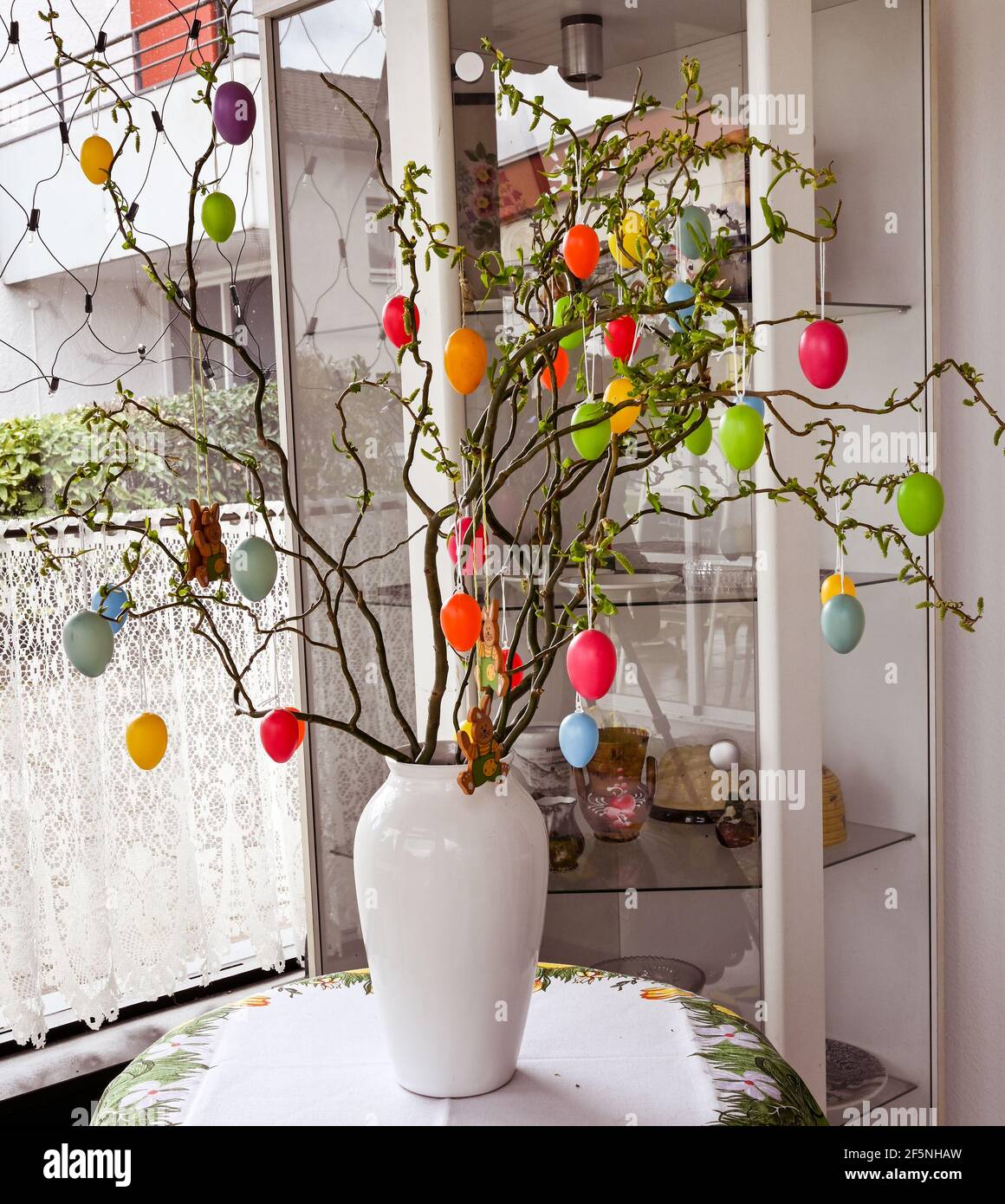 Easter tree decorated with colorful Easter eggs Stock Photo